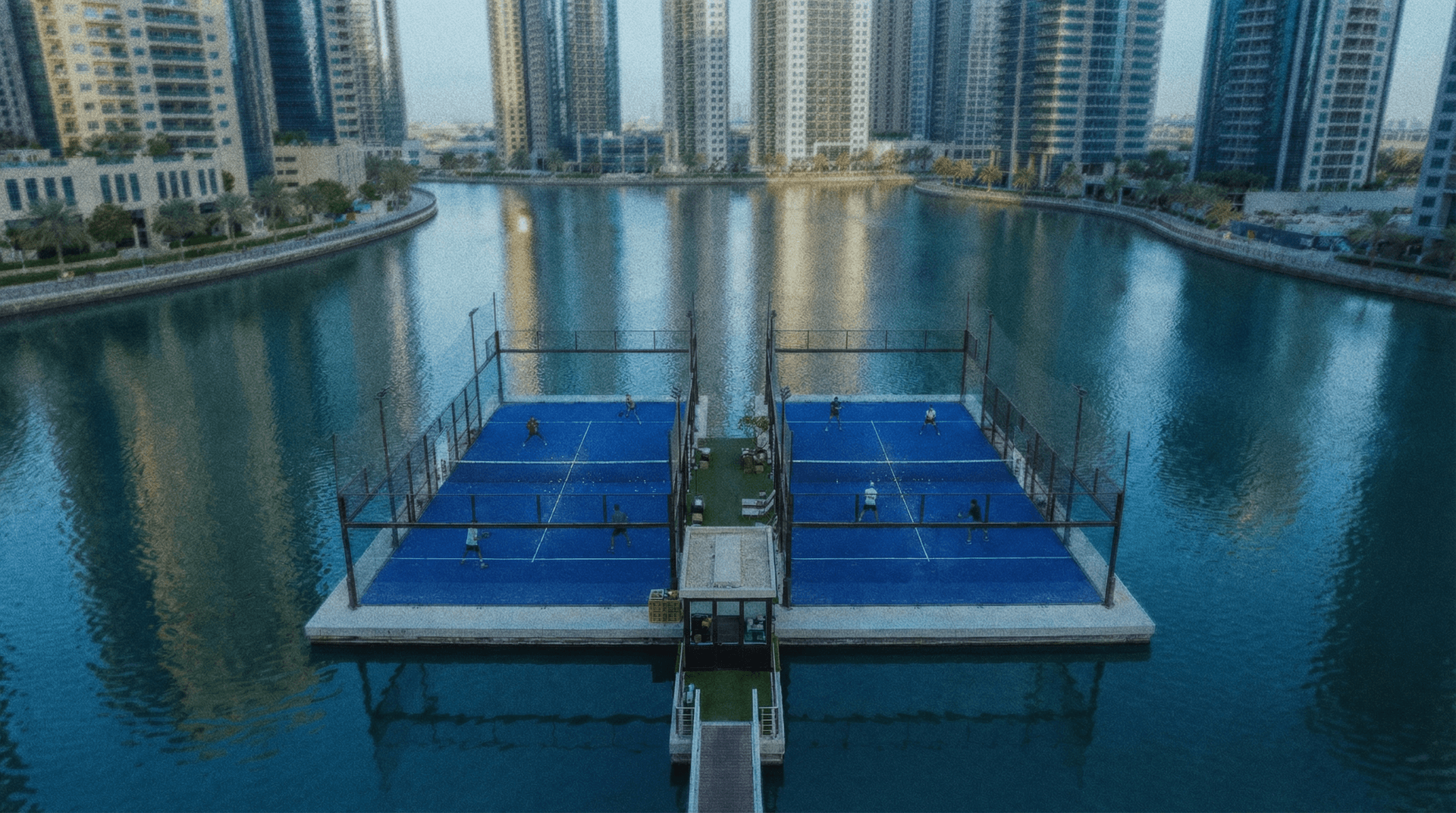 Floating padel courts aerial view